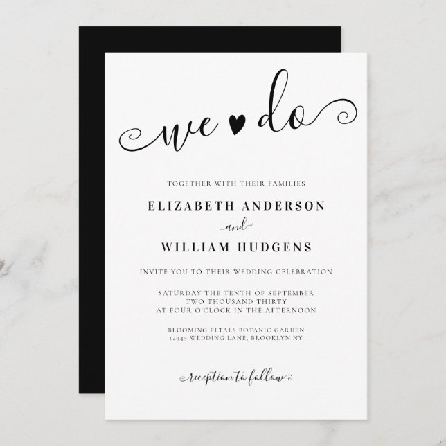 Elegant Black and White Calligraphy We Do Wedding Invitation (Front/Back)