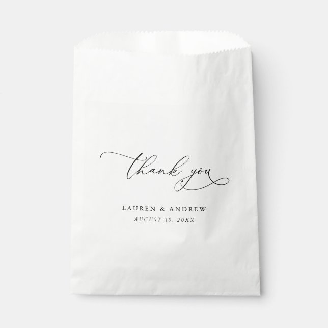 Elegant Black and White Calligraphy Wedding Favour Bag (Front)