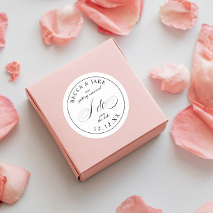 Elegant Black and White Calligraphy Wedding I Do Classic Round Sticker