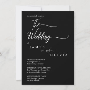 Elegant Black and White Calligraphy Wedding  Invitation