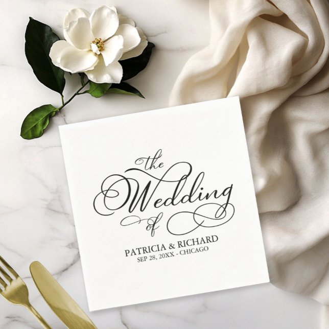 Elegant Black And White Calligraphy Wedding Napkin (Creator Uploaded)