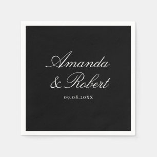 Elegant Black and White Calligraphy Wedding Napkin