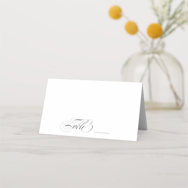 Elegant Black and White Calligraphy Wedding Place Card (Front)