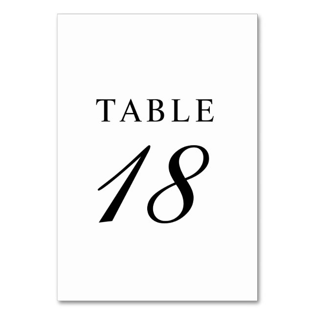 Elegant Black and White Calligraphy Wedding Table Number (Front)