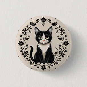 Elegant Black and White Cat 3 Cm Round Badge