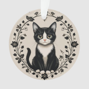 Elegant Black and White Cat Ornament