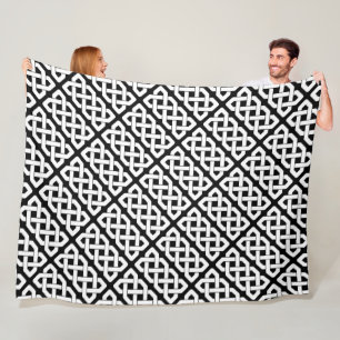 Elegant Black and White Celtic Knot Pattern Fleece Blanket