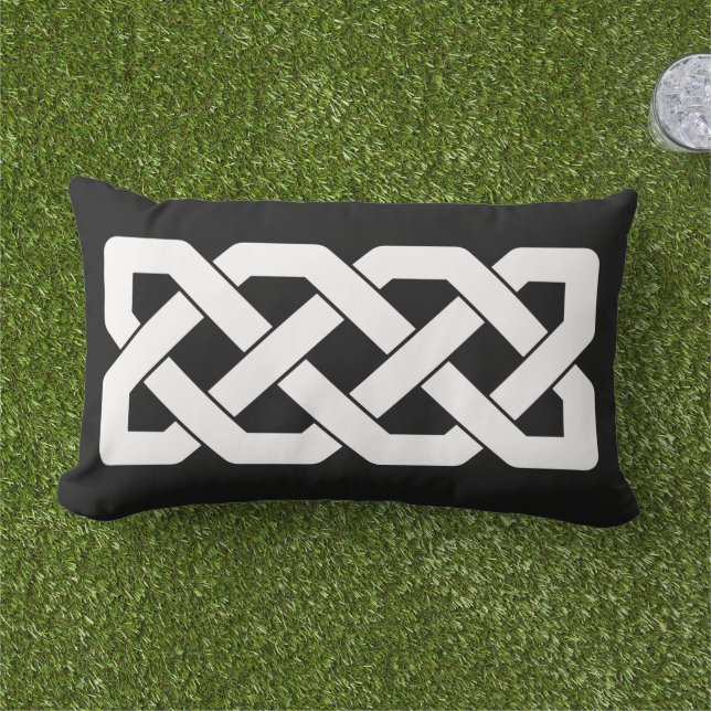 Elegant Black and White Celtic Knot Pattern Outdoor Cushion (Grass)