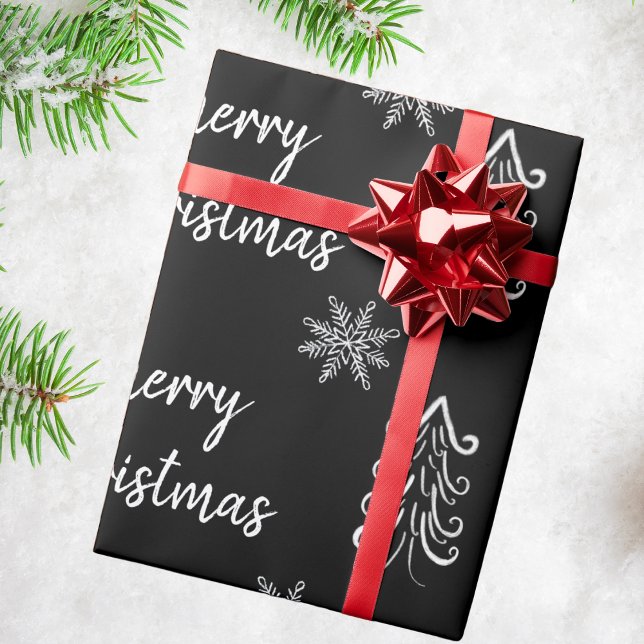 Elegant Black and White Chalk Merry Christmas Wrapping Paper (Creator Uploaded)