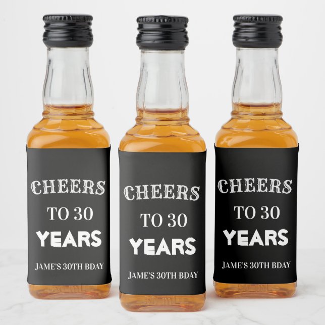 Elegant Black and White Cheers to 30th Birthday  Liquor Bottle Label (Bottles)