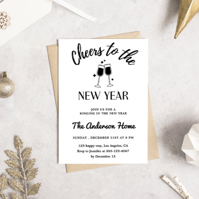 Elegant Black and White “Cheers to the New Year”  Invitation (Creator Uploaded)