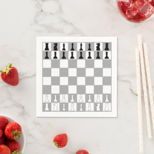 ELEGANT BLACK AND WHITE CHESS SET DESIGN NAPKIN