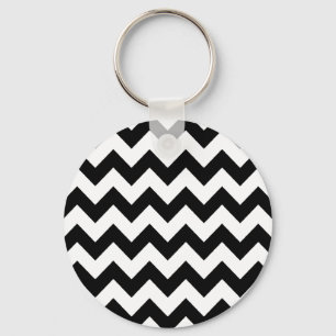 elegant black and white chevron stripes key ring
