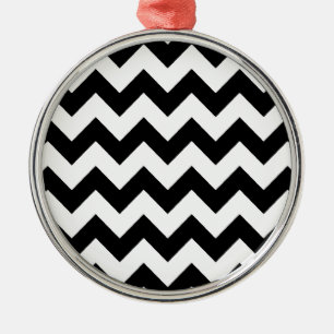 elegant black and white chevron stripes metal ornament
