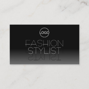 Elegant Black and White Chic Mirror Font with Logo Business Card