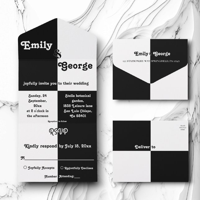 Elegant Black And White Chic Modern Simple Wedding All In One Invitation (Creator Uploaded)