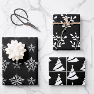 Elegant Black and White Christmas Elements  Wrapping Paper Sheet