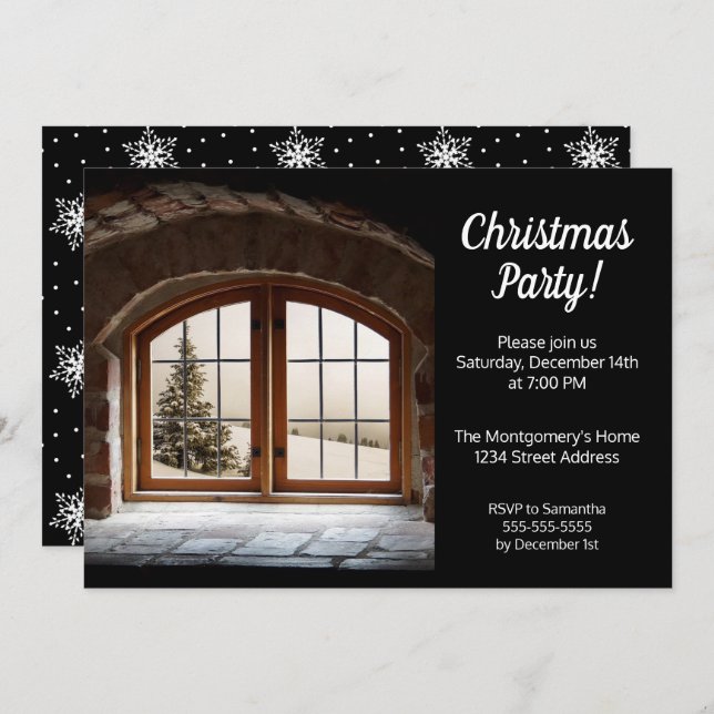 Elegant Black and White Christmas Party Invitation (Front/Back)