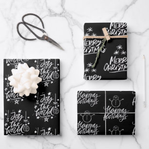 Elegant Black and White Christmas Quotes Gift Wrapping Paper Sheet