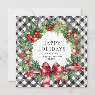 Elegant Black and White Christmas Wreath Business Holiday Card
