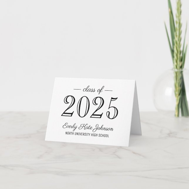 Elegant Black and White Class of 2025 Graduation Thank You Card (Front)