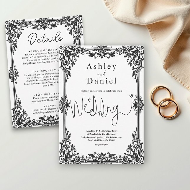 Elegant Black And White Classic Formal Wedding Invitation (Creator Uploaded)