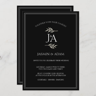Elegant Black and White Classic Initials Wedding  Invitation