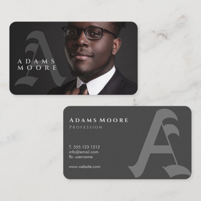 Elegant Black and White Classic Monogram Photo Business Card (Front/Back)