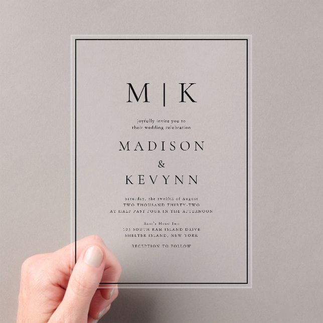 Elegant Black and White Classic Wedding  Acrylic Invitations (Insitu (Handheld))
