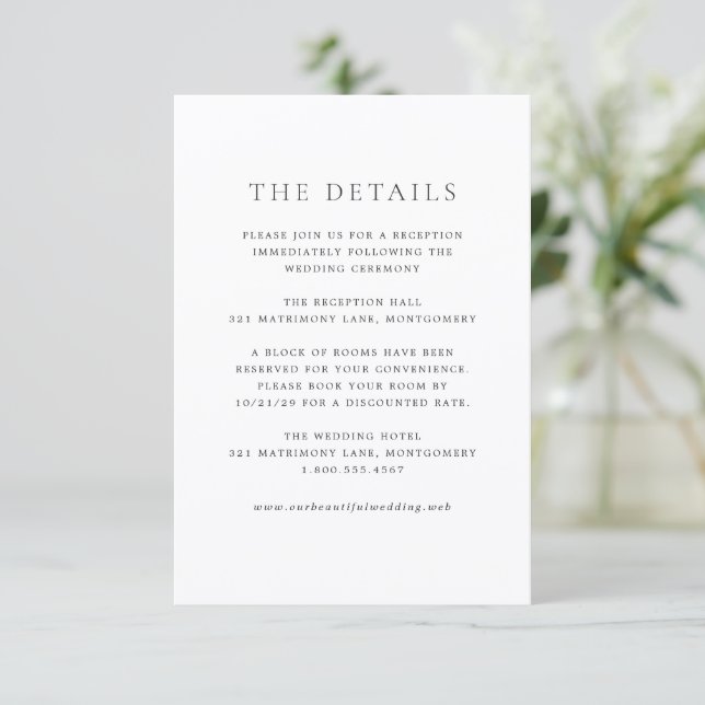 Elegant Black and White Classic Wedding Enclosure Card (Standing Front)
