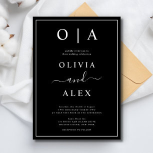 Elegant Black and White Classic Wedding Invitation