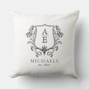 Elegant Black and White Crest Monogram  Cushion