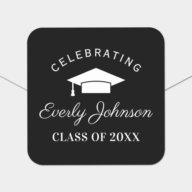 Elegant Black and White Custom Graduation Party Square Sticker (Creator Uploaded)