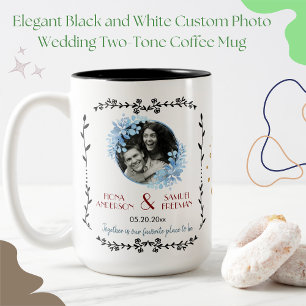 Elegant Black and White Custom Photo Wedding Two-Tone Coffee Mug