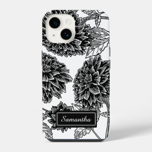 Elegant Black and White Dahlia Personalised iPhone 14 Case
