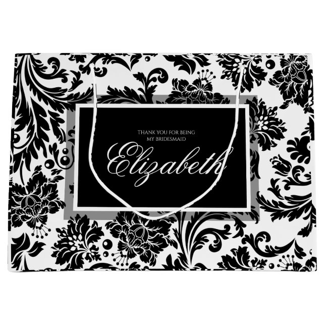 Elegant black and white damask bridesmaid large gift bag (Front)