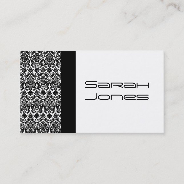 Elegant Black and White Damask Busines Card (Front)