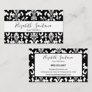 Elegant Black and White Damask Business Card