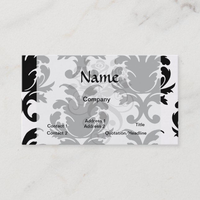 elegant black and white damask business card (Front)