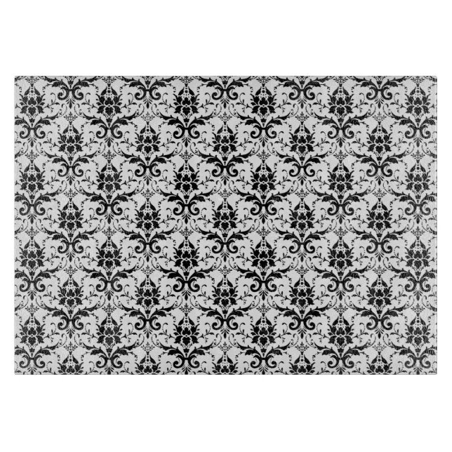 Elegant Black and White Damask Cutting Board (Front)