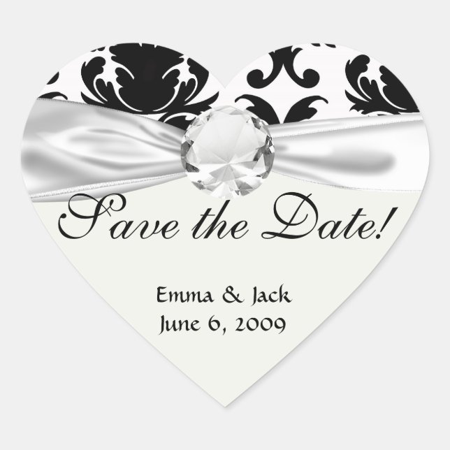 elegant black and white damask heart sticker (Front)