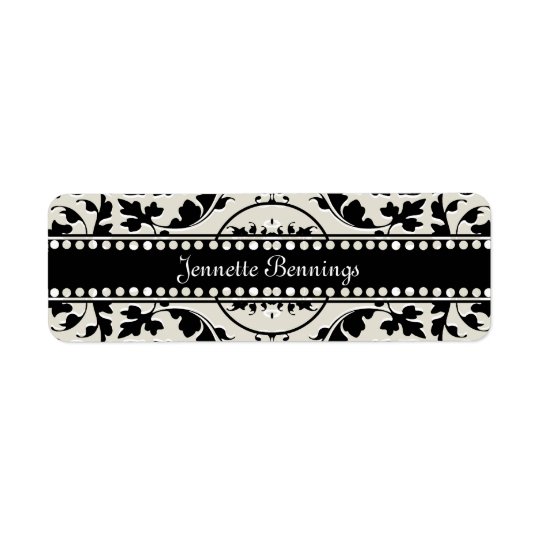Elegant Black and White Damask Name Labels