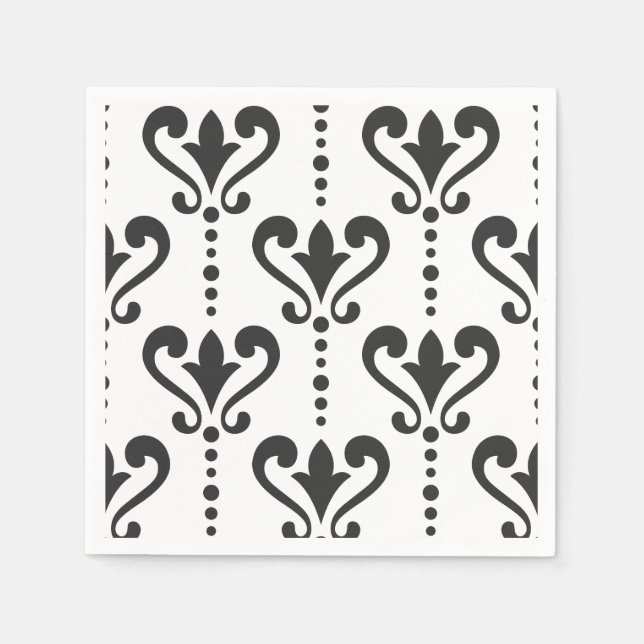 Elegant Black and White Damask Napkin (Front)