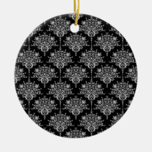 Elegant Black and White Damask Pattern Ceramic Tree Decoration
