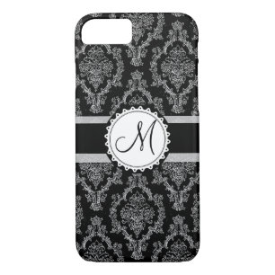 Elegant Black and White Damask Pattern Monogram iPhone 8/7 Case