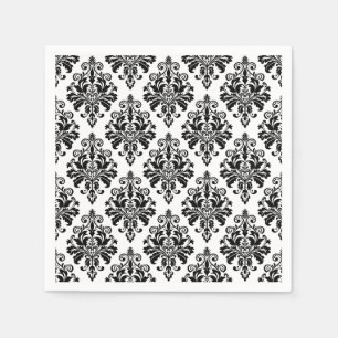 Elegant Black and White Damask Pattern Napkin