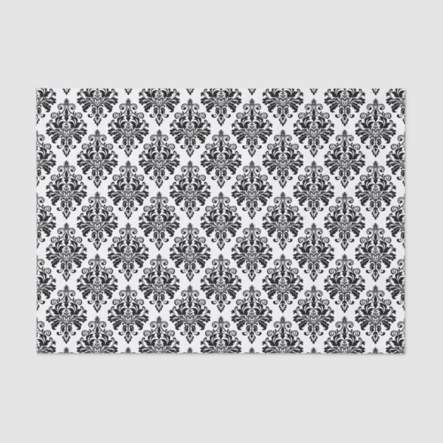 Elegant Black and White Damask Pattern Tissue Paper (Front)