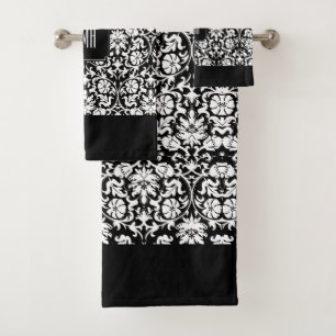 Elegant Black and White Damask Patterns Bath Towel Set