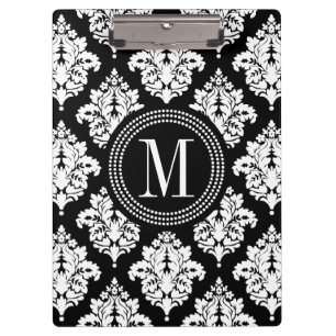 Elegant Black and White Damask Personalised Clipboard