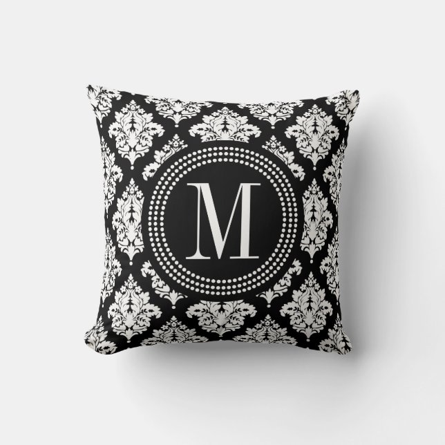 Elegant Black and White Damask Personalised Cushion (Front)